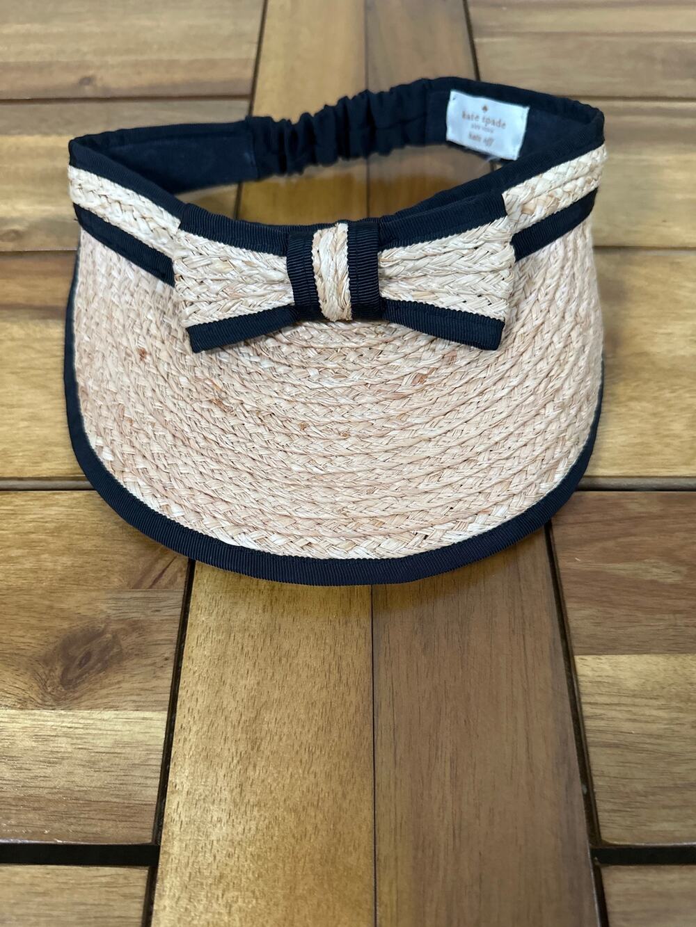 Kate Spade New York Hats Off Straw Visor Black Bow Raffia Sun Hat